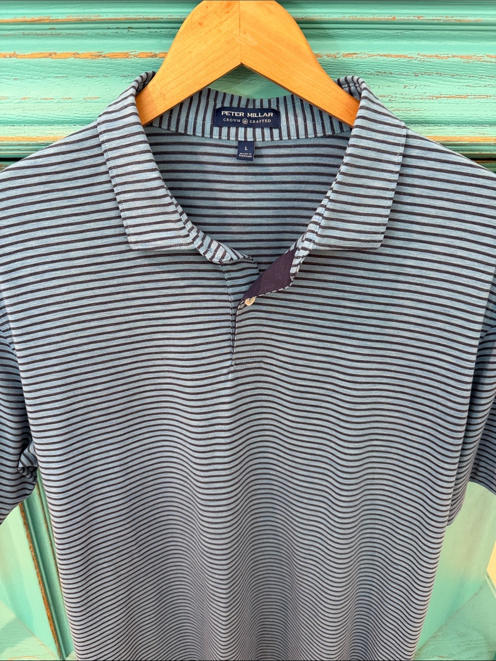 Peter Millar Striped Polo in Light Blue and Navy